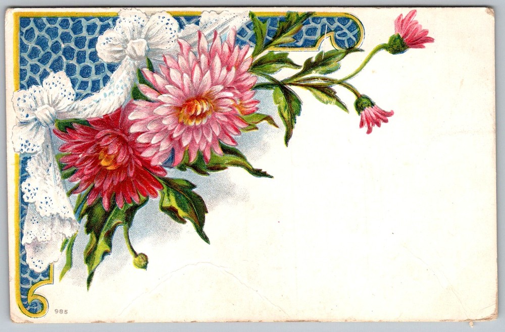 Antique Postcard Embossed Chrysanthemum Bouquet 1910s