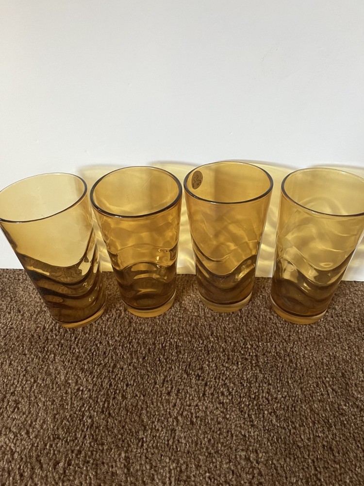 amber hazel-atlas glass vintage set of 4 drinking glasses