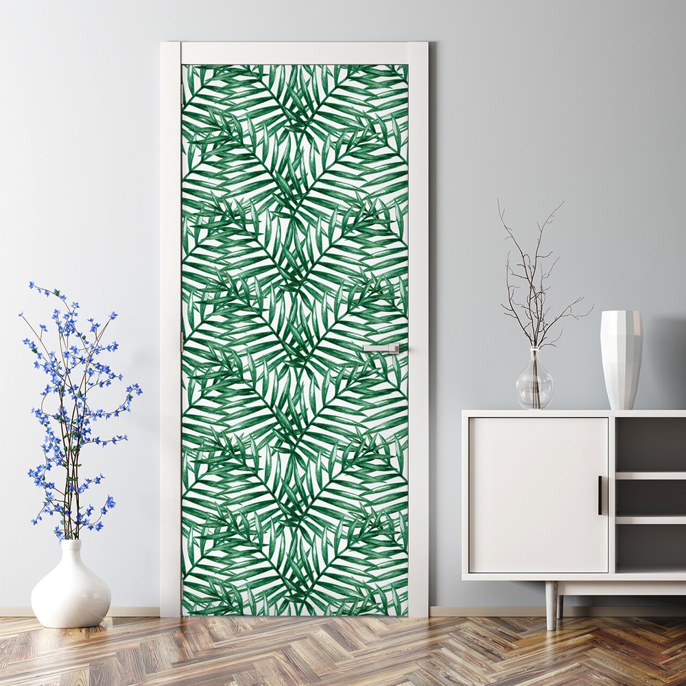 Bubble-free tropical palm leaf door sticker floral foliage decor