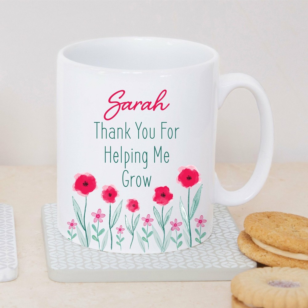 Personalised Teacher Thank You For Helping Me Grow Ceramic Mug Cup Teacher Gift