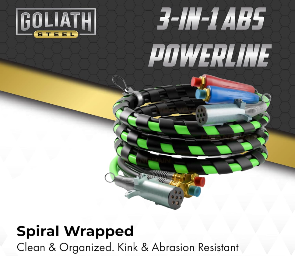 12ft 3 in 1 ABS & Air Line Hose Wrap 7 Way Electrical Cable Semi Truck Trailer-image