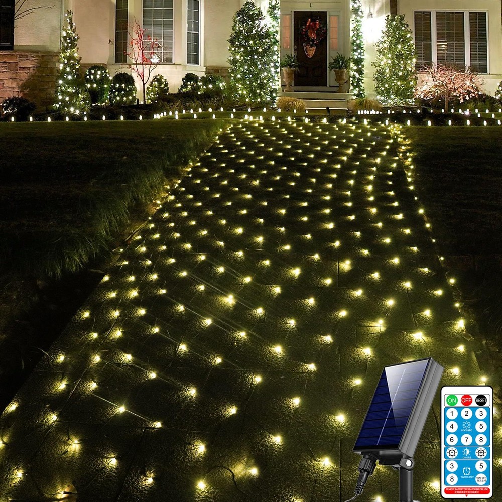 Solar Net Lights Outdoor, 240 LED Warm White Mesh Lights Waterproof, 11.5 ft ...