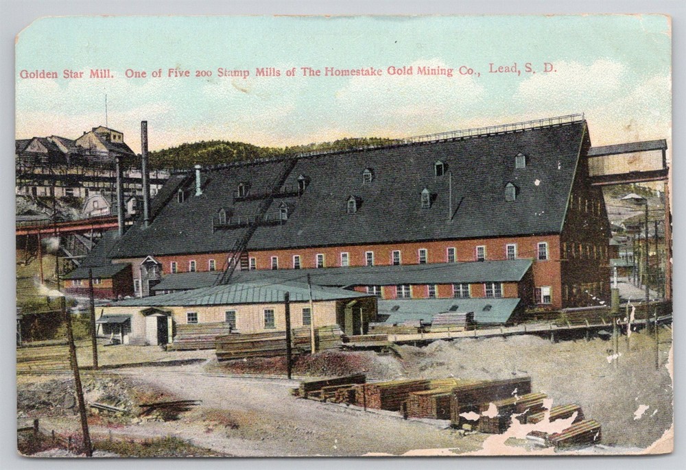 Golden Star Mill Stamp Mill Homestake Gold Mining Co Lead SD C1910s Postcard AJ6