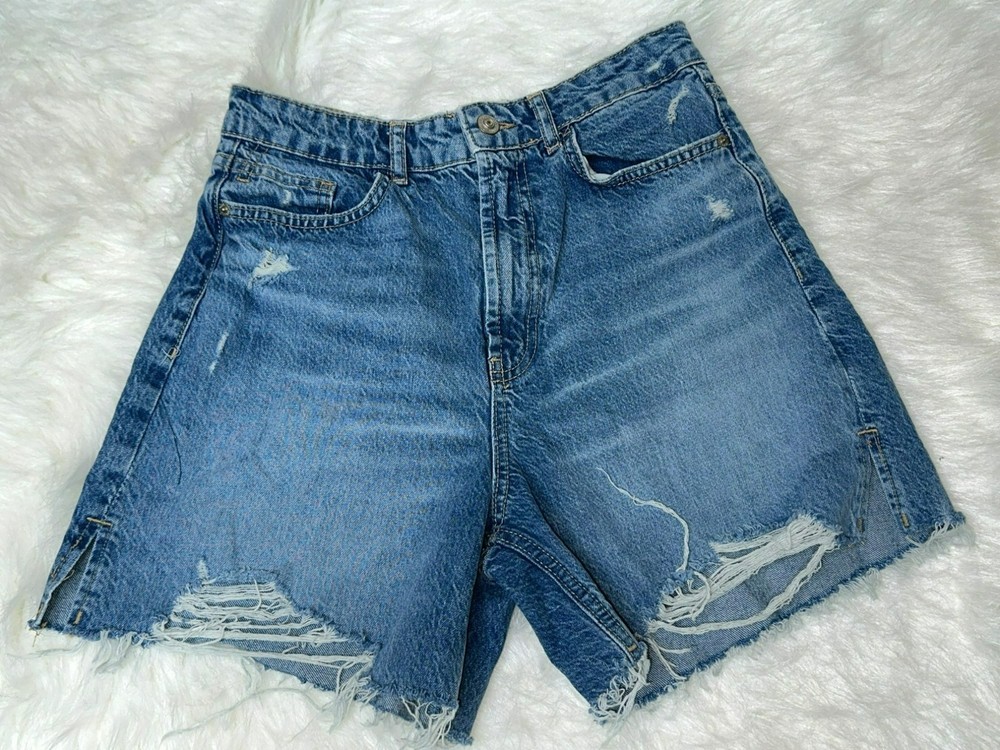 Zara Women's 6 High-Waist Ripped Denim Shorts 5