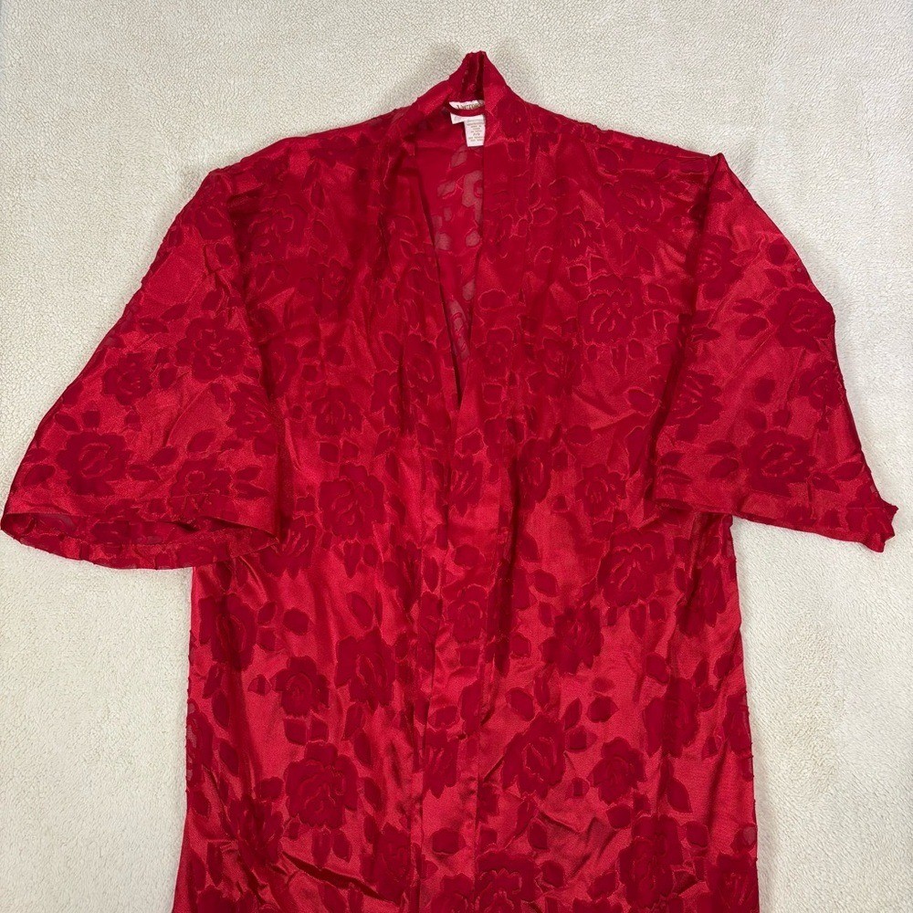 Vintage Victoria's Secred Red Satin Lace Burnout Floral Rose Robe S/P