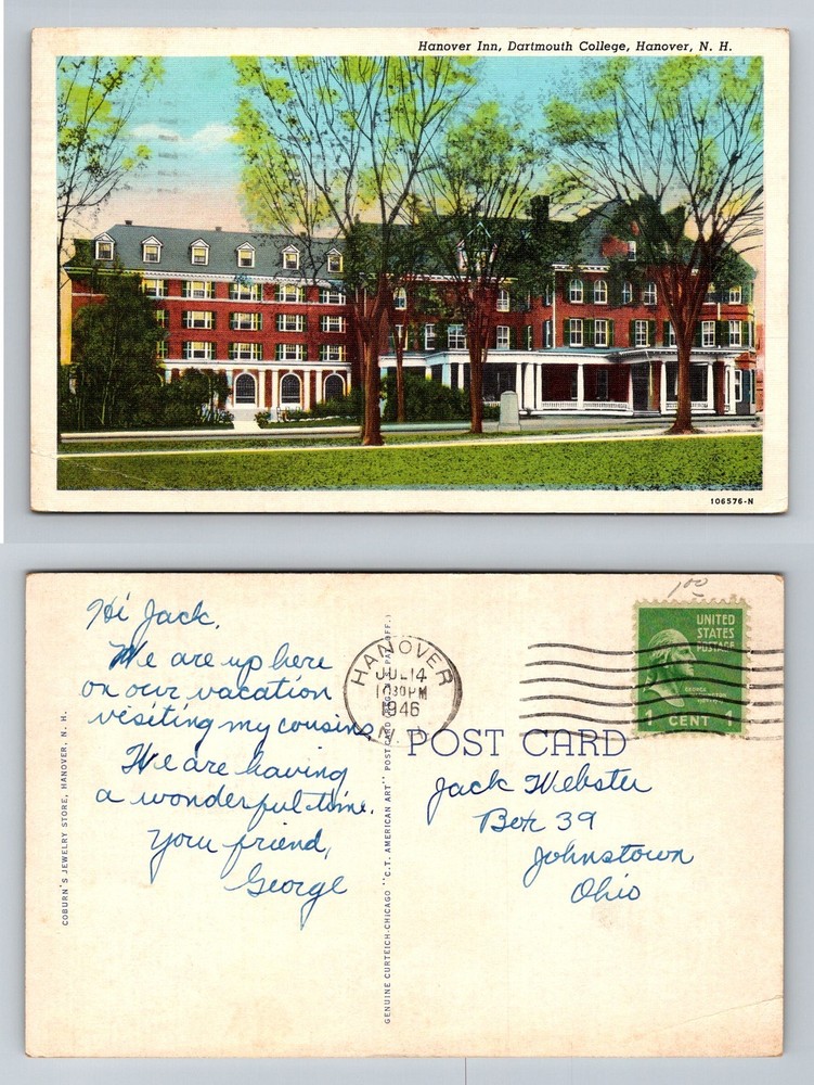 Hanover, NH-New Hampshire, Hanover Inn Dartmouth College Vintage c1946 Postcard