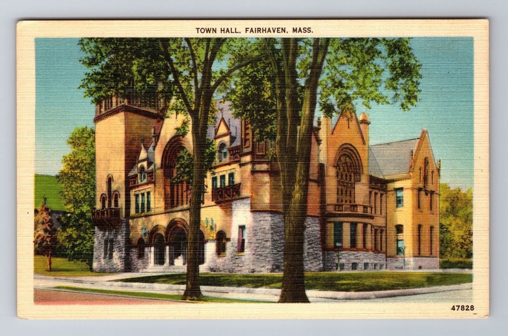 Fairhaven MA-Massachusetts, Town Hall, Antique Vintage Souvenir Postcard
