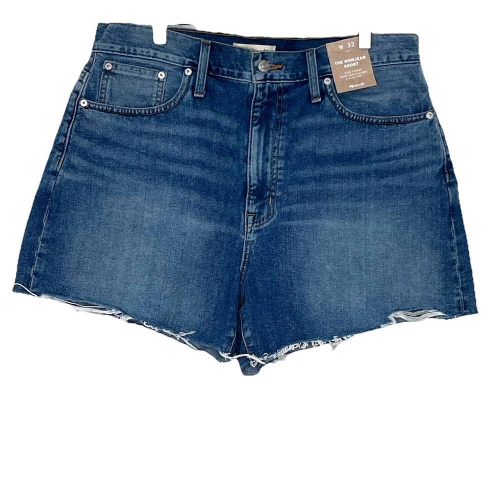 Madewell MomJean High-Rise Raw Hem Shorts Women’s Size 32 Medium Wash