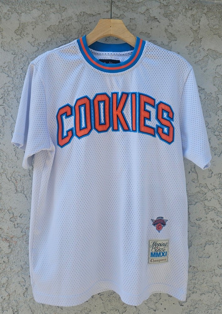 Cookies SF White Mesh Jersey T-Shirt Mens Size S NY Knicks Colors Streetwear