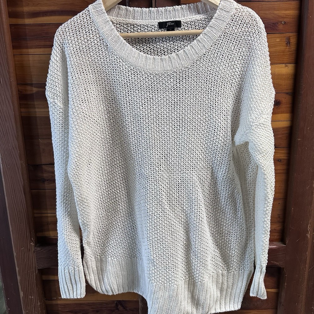 J.CREW Open Cable Knit Crewneck Relaxed Fit Beach Sweater Women’s M Casual