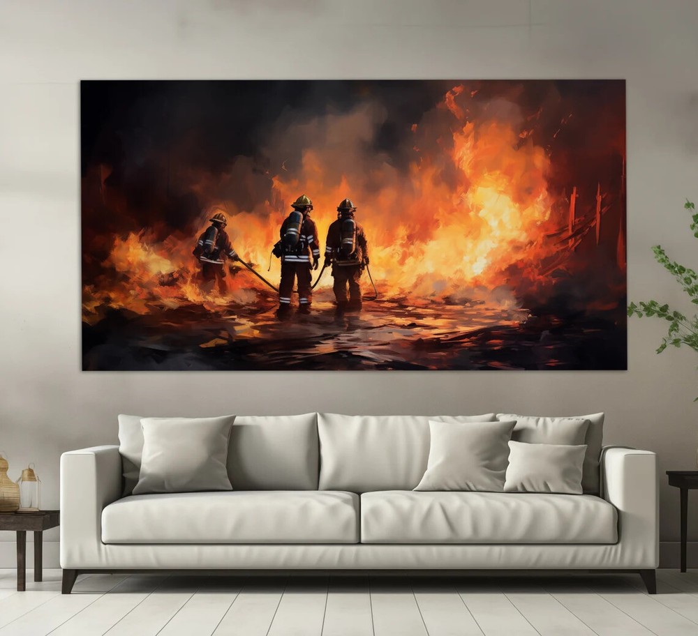 Firefighting Fireman Art Painting Fire Unframed Canvas Print Australian Wall Art