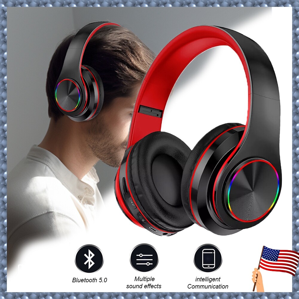 On Ear Headphone Wired/Wireless Bass Headsets with Foldable LED Lightweigh