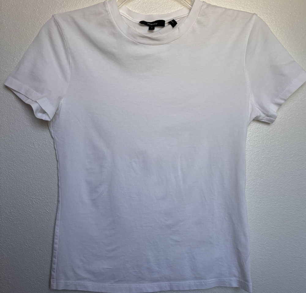 Theory Knit Solid White Crew Neck Short Sleeve Basic T-Shirt Women's teen Size S