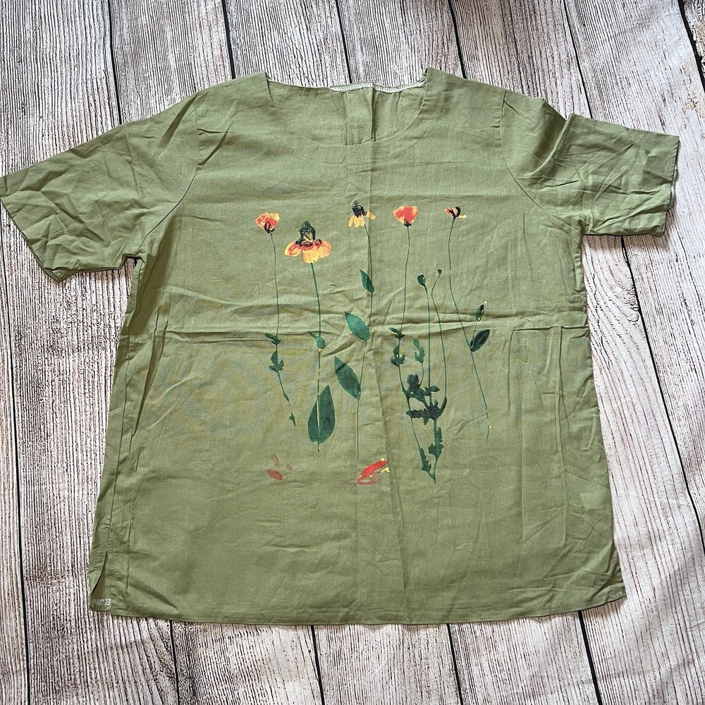 Cottagecore Sage Green Floral Blouse Top Women’s Size 3XL Artsy Lightweight Boho
