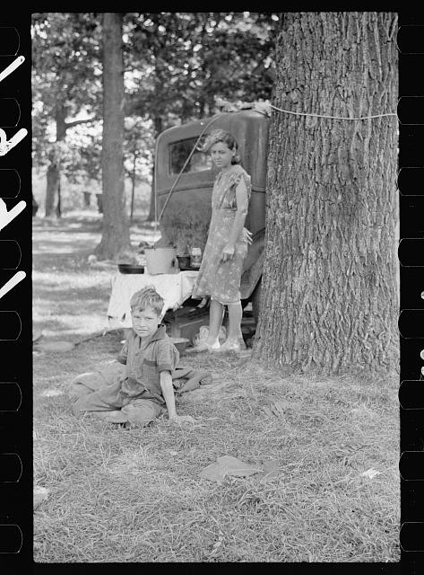 Photo:Berrien County Michigan 1940 Farm Children by Truck under Tree
