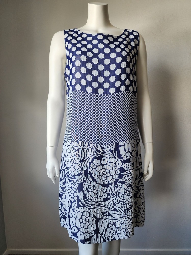 Desigual by Christian Lacroix Am I Too Sexy blue white shift dress 10 NWT