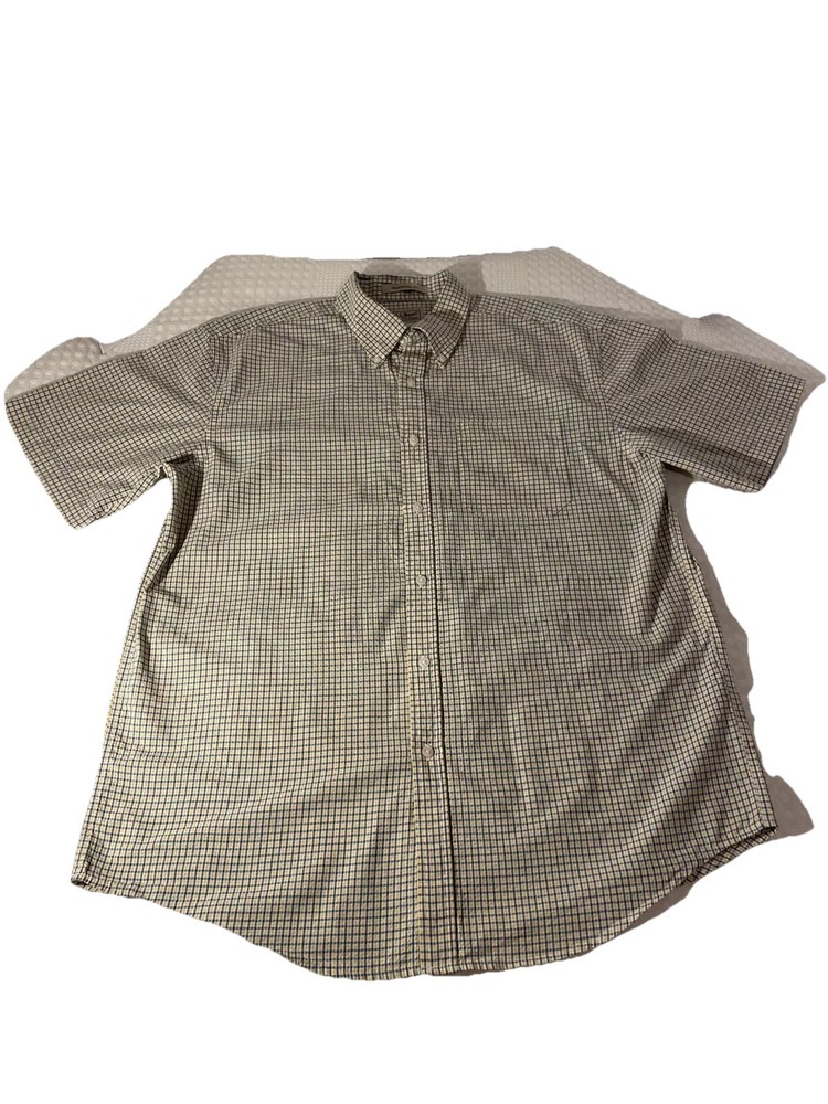 LL Bean Blue Plaid Shirt Men's Size Large Short Sleeve Cotton Button Down