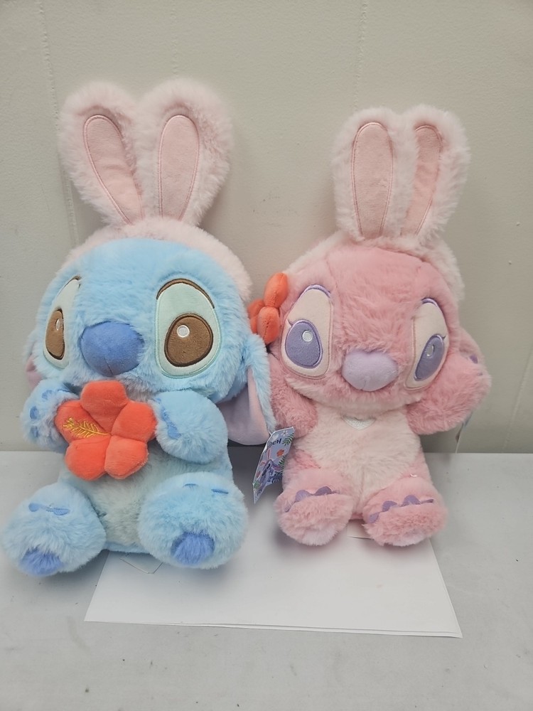 MINISO Disney Lilo & Stitch & Angel Plush Bunny Ears Aloha Flowers  w/tags (A12)