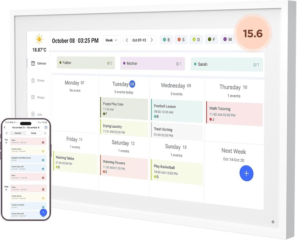 Multi-Functional 15.6'' Smart Family Calendar & Meal Planner with Remote Access