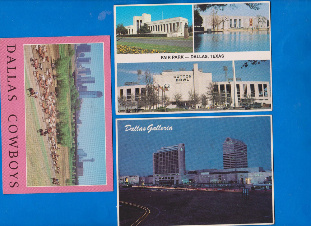 set of 3 posted postcards, Dallas, Texas, USA