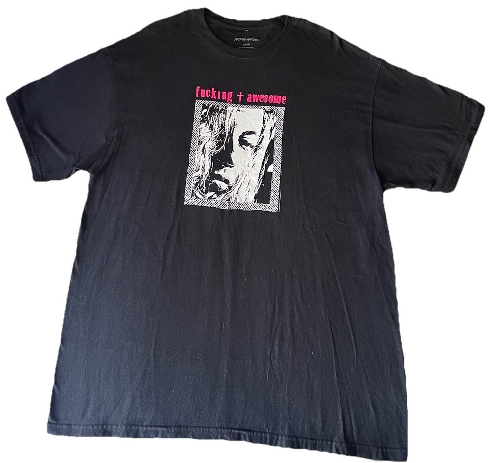 Rare FA FuckingAwesome Black/Pink Graphic Print Crew Neck T-Shirt XL