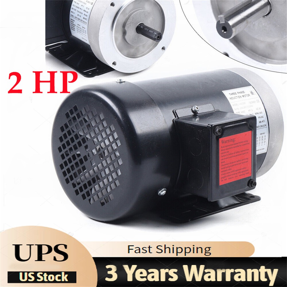 2-HP 3 Phase Electric Motor 3450 RPM 56C Frame TEFC 230/460V Premium Efficiency