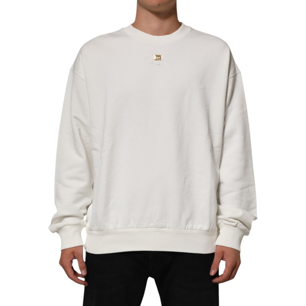 DOLCE & GABBANA Sweater White DG Logo Crew Neck Sweatshirt IT54/US44/XL 1050usd