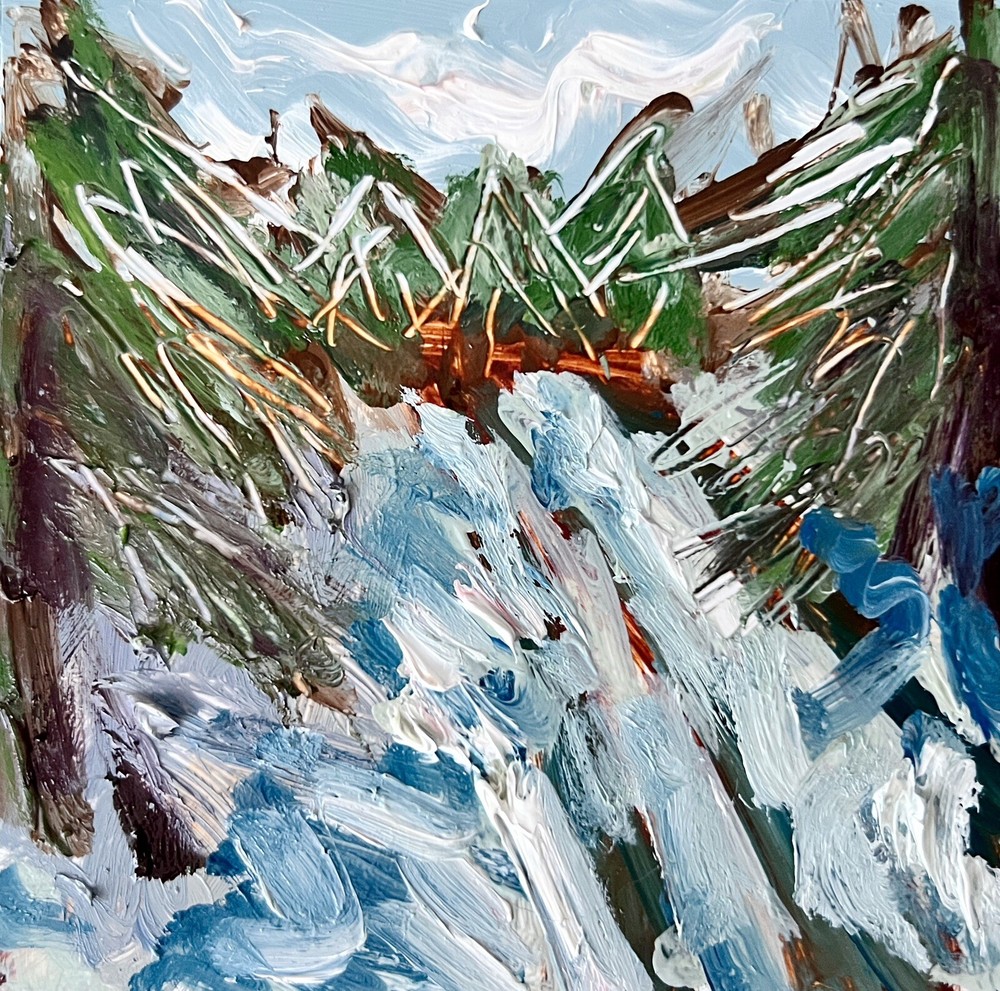 Abstract Winter Landscape Oil Painting Pine Tree Wall Art Cozy Winter Wall Decor