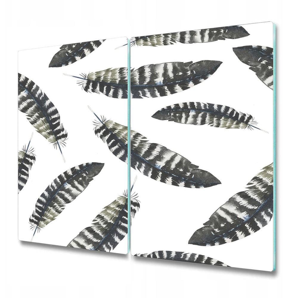 Glass Chopping Board Utensil Board Boho Feathers Black and White Boho 2x30x52