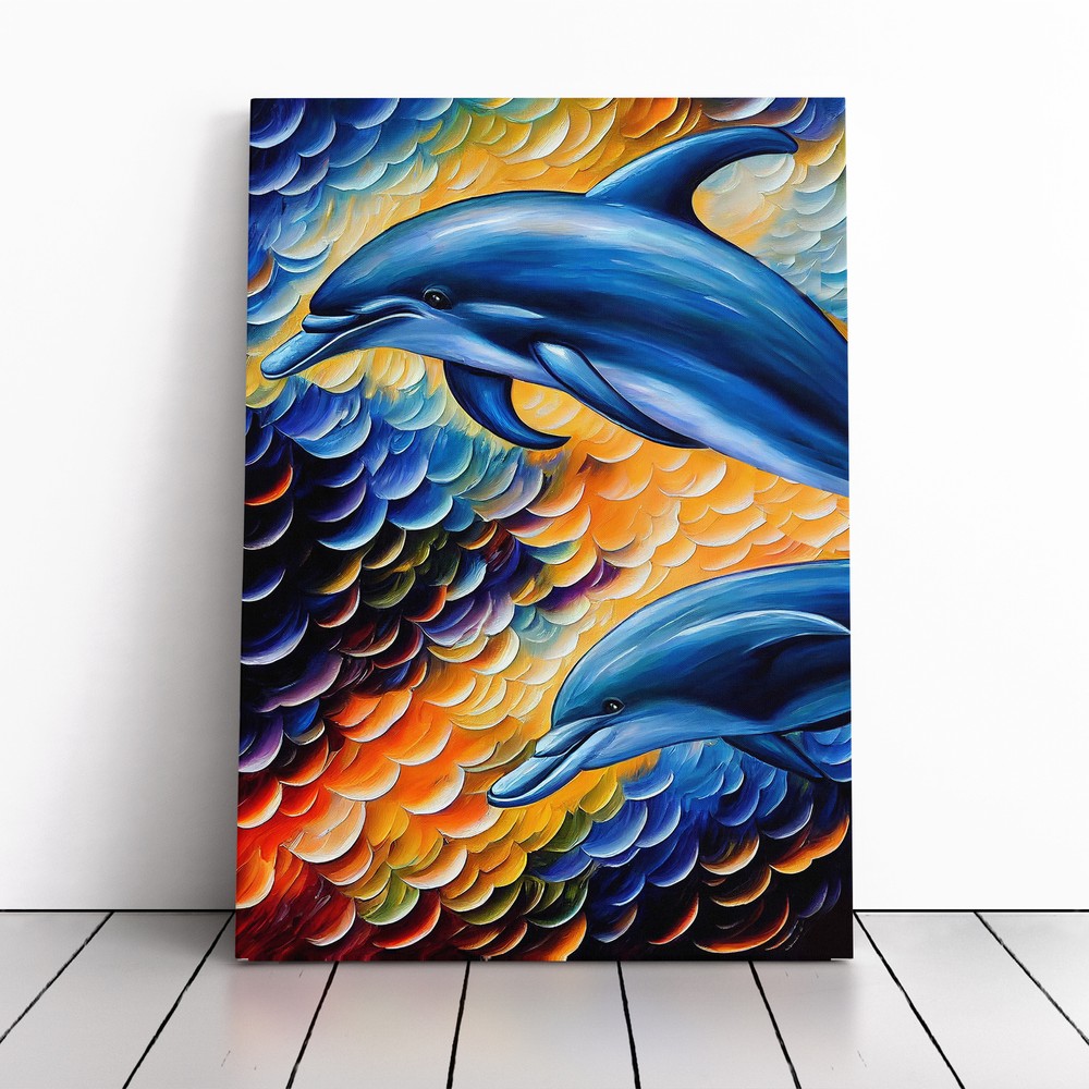Two Dolphin No.1 Canvas Wall Art Print Framed Picture Home Decor Living Room