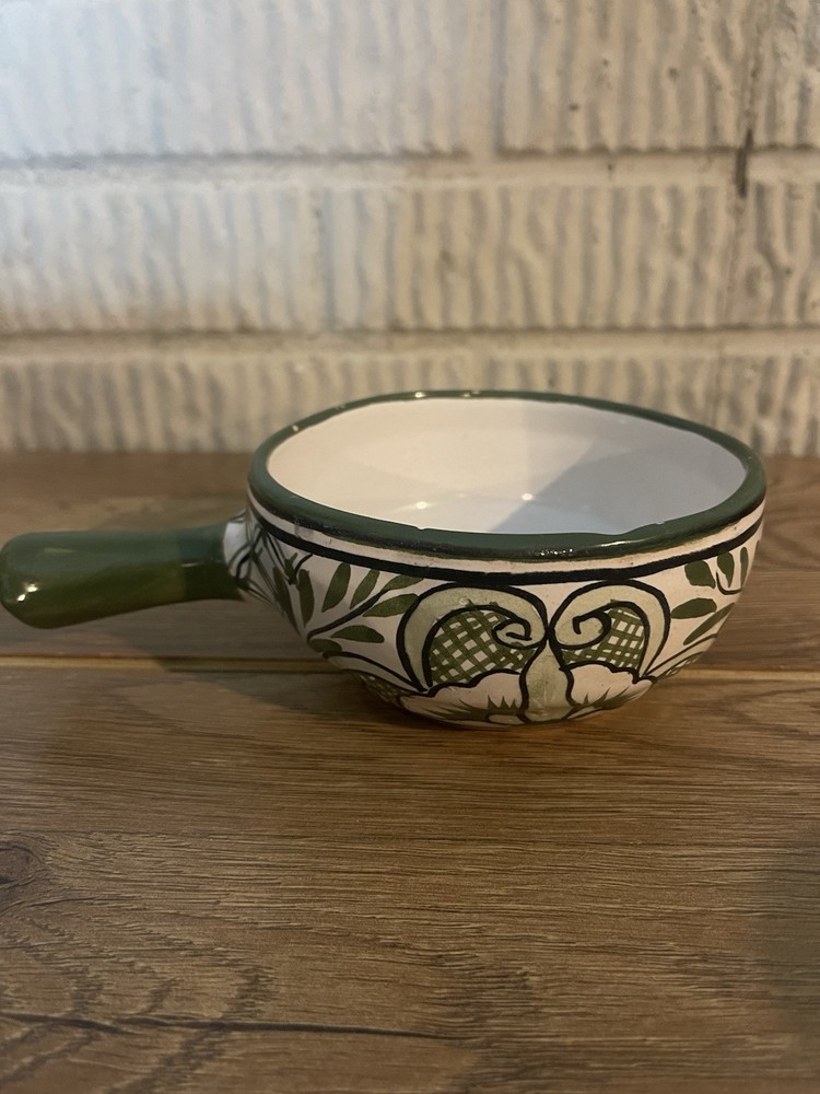 Vintage Hand Painted Pottery Soup Bowl made in Mexican Floral Design