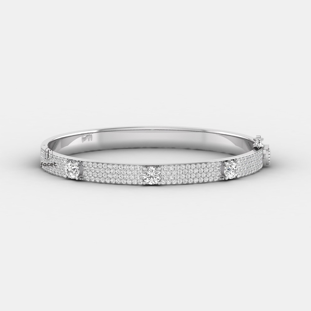 14K Gold Round Cut Lab Grown Diamond Bangle Bracelet Women Jewelry Gift