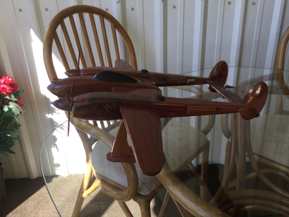 P-38 Lightning  Wooden  Airplane Desktop Warplane Military. Mahogany, large.