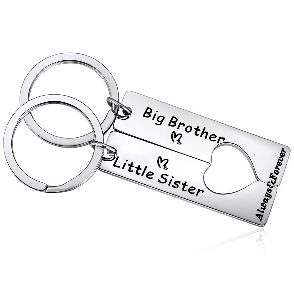 2PC Big Brother Little Sister Matching Keychain New Sibling Day Gift Ideas fo...