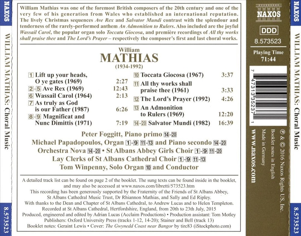 St Albans Abbey Girls Choir Tom Winpenny William Mathias Choral Music CD