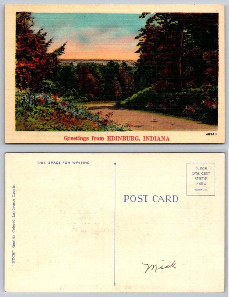 Greetings from Edinburg, Indiana Scenic Landscape NYCE Postcard