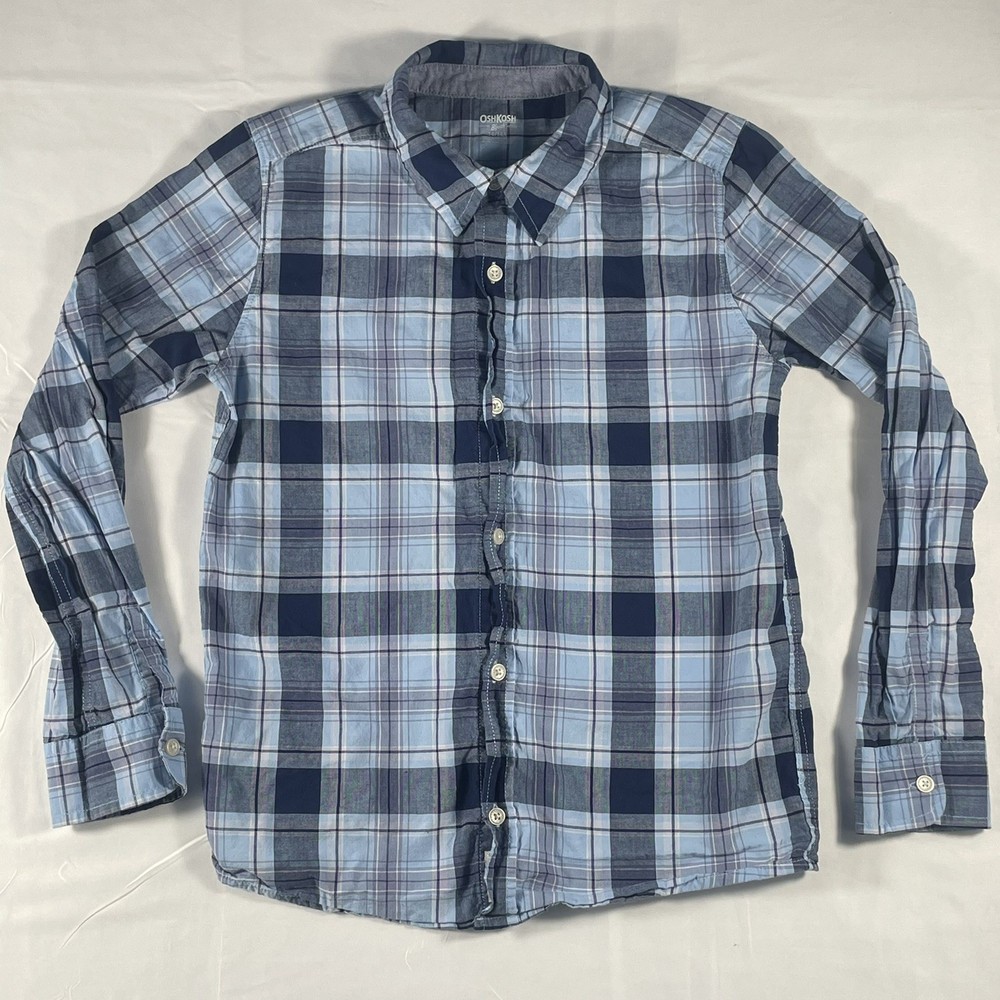 Oshkosh B'gosh Youth Boys 14/14A Blue Plaid Button Down Long-sleeve Shirt