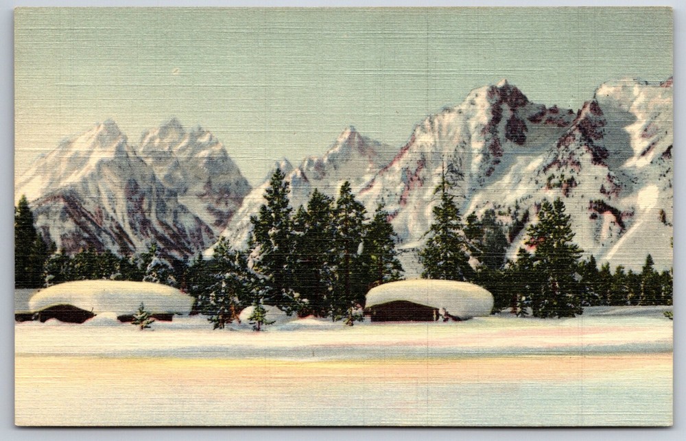 Wyoming~When Winter Reigns In The Tetons Mountain Range~Vintage Linen Postcard