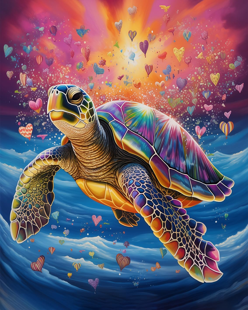 Turtle Paint by Numbers Kit for Adults, Turtle Floating in the Ocean Paint by Nu