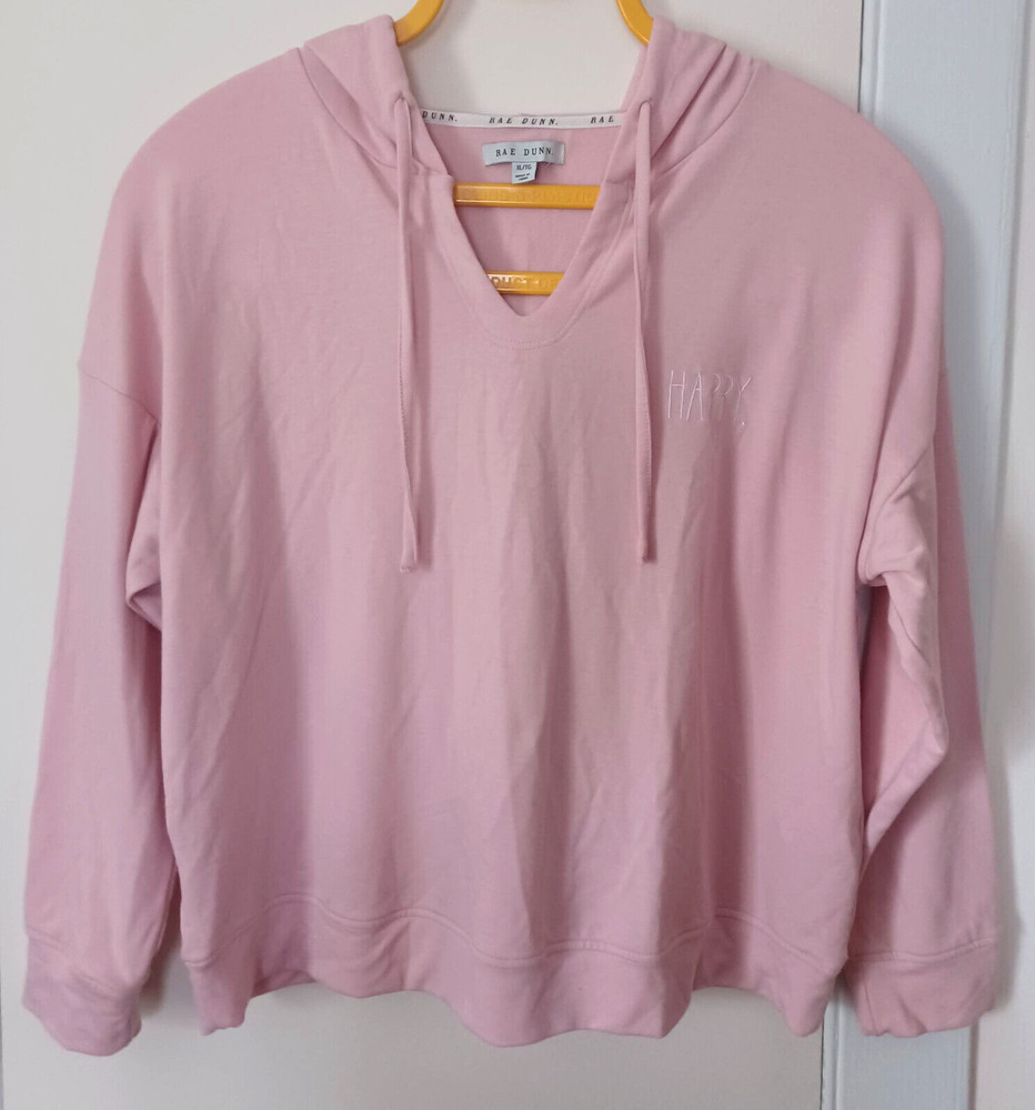 Rae Dunn Happy Pink Hoodie Pullover Sweatshirt X-Large XL