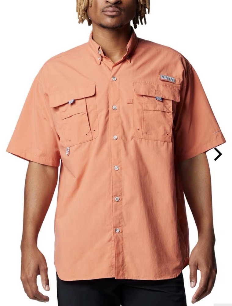 Columbia Bahama Men's Short-Sleeve Button-Down Fishing Shirt- Light Orange Large