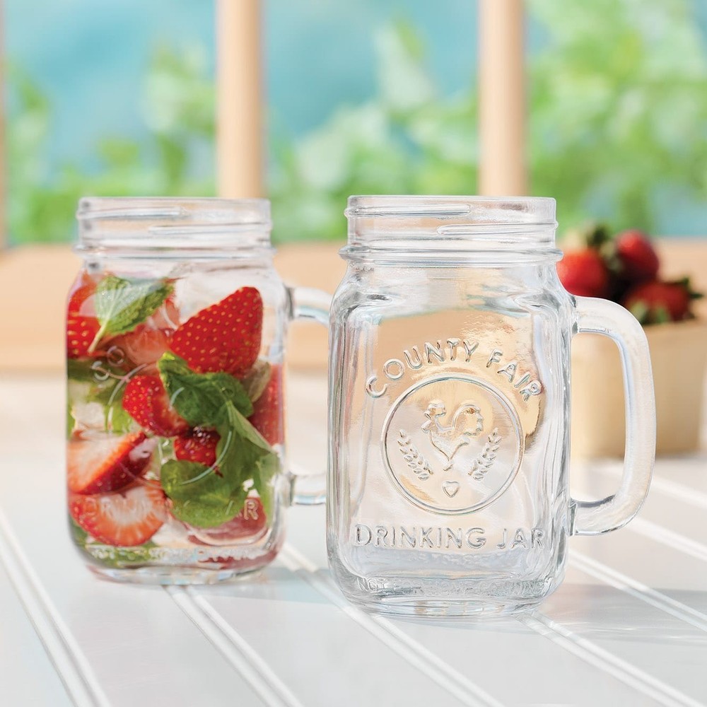 2 pack 16oz Glass Mason Jar Mug with Handle - Clear Drinking Jar for Iced Coffee
