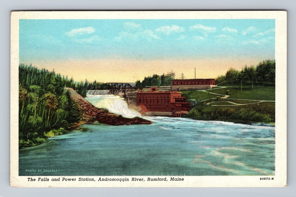 Rumford ME-Maine Falls And Power Station Androscoggin River Vintage Postcard