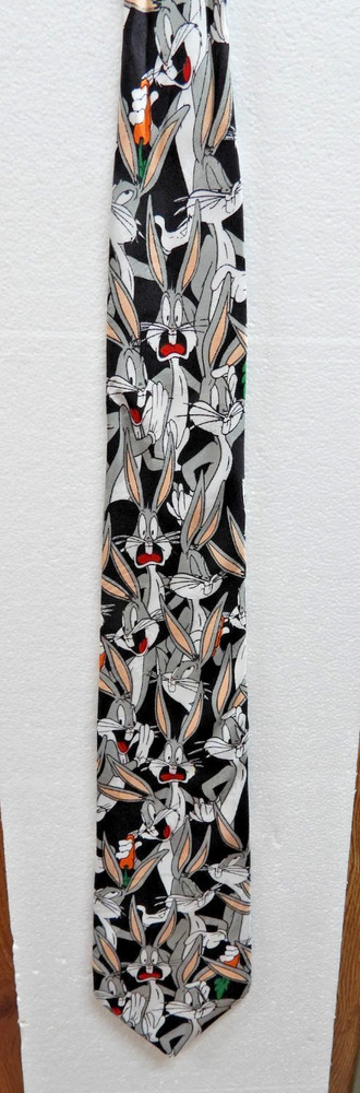 Looney Tunes Mania Necktie with Bugs Bunnies Tie on a Black Background