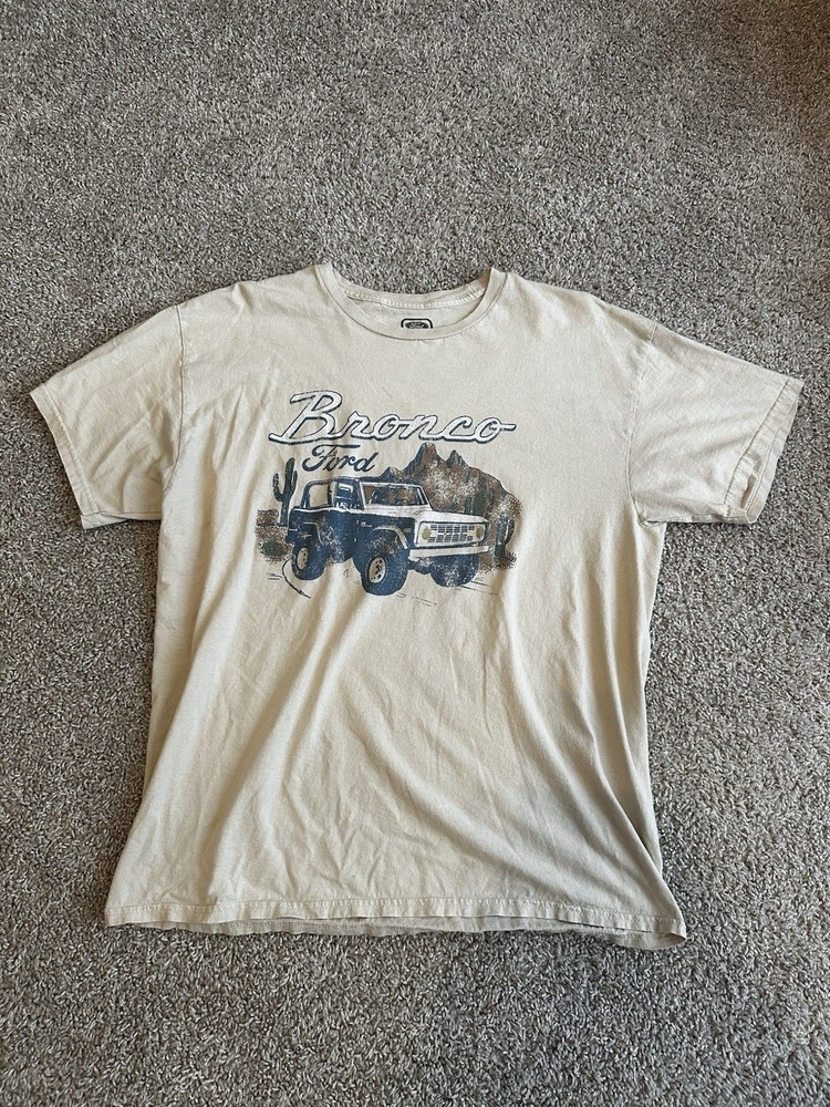 Official Ford Bronco Retro Print Beige Short Sleeve Shirt Size Large
