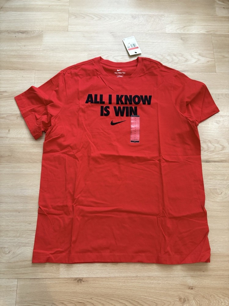 Nike All I Know Is Win Swoosh Logo T-Shirt Red Size Large  NWT