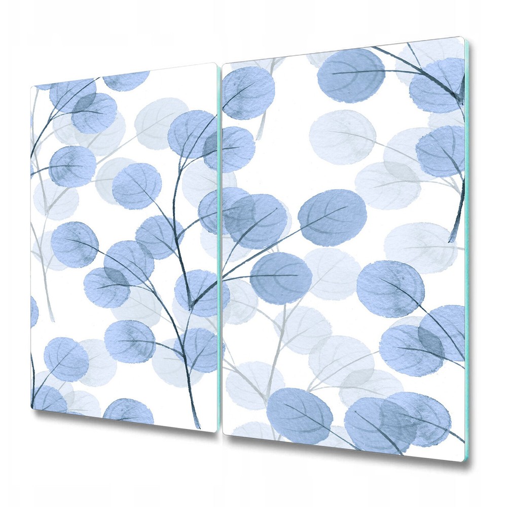 Glass Kitchen Chopping Board Branches with round blue leaves art 2x30x52
