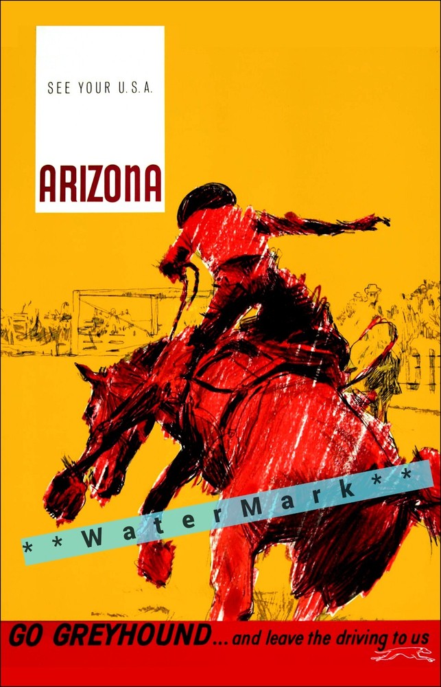 Arizona 1960 See Your USA Greyhound Travel Vintage Poster Print Advertisement