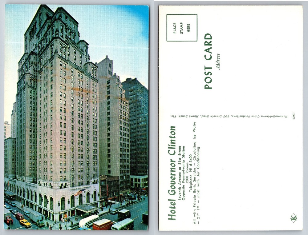 Hotel Governor Clinton NYC New York City Vintage Postcard 1950s Chrome