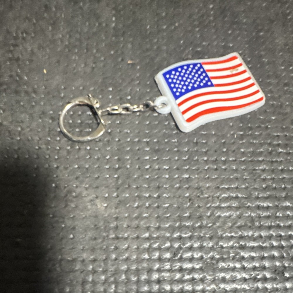 American Flag Red White Blue Plastic Keychain Key Ring w/ Detachable Keyring